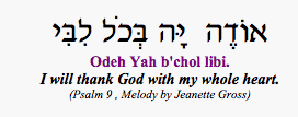 "Odeh Yah b'chol libi - I will thank God with my whole heart" (Psalm 9)